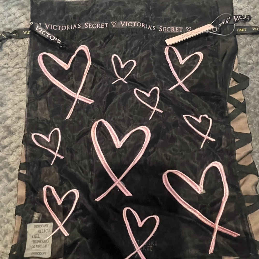 (2)Victoria's Secret Black Bags with Pink Hearts & (1) corset style - Picture 3 of 4
